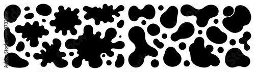 Fotografía Organic blob shapes and liquid splat silhouettes set in black and white vector s