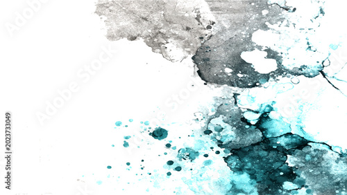 Tableau sur toile Abstract watercolor splash paint, turquoise, gray, and white ink blend creates a dynamic, textured composition, hinting at organic forms or celestial phenomena