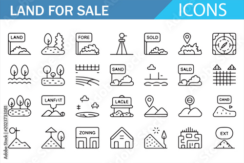 Obraz na płótnie Editable Real Estate Line Icons Set for Land Sale Property Parcel and Developmen