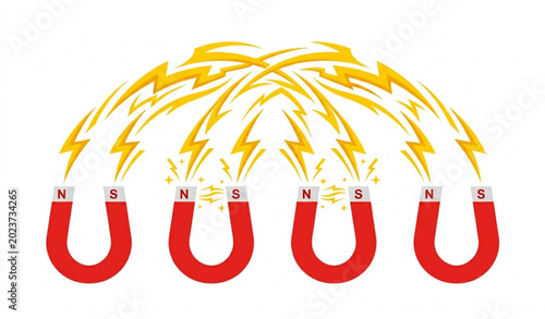 Foto Horseshoe magnet icons vector magnetic force and energy illustration set