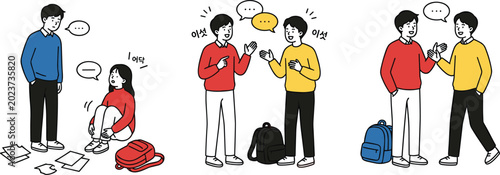 Foto Students talking and helping each other at school vector illustration friendship
