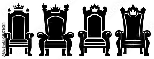 Obraz na plátně Royal throne icons with crowns for king or queen in black silhouette style