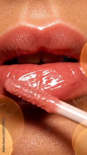 Close up mouth with teeth and saliva on lips