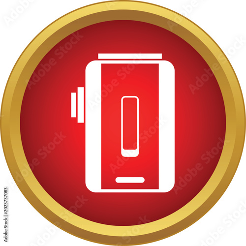 Foto Portable dictaphone recording voice memo icon in a red circle with gold ring