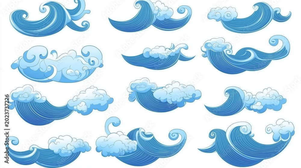 Fototapeta premium Cartoon Water Waves Set