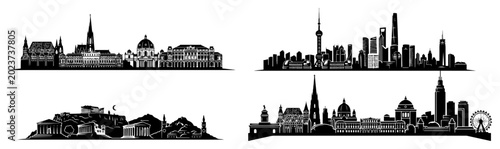 Photography World city skylines set featuring landmarks from vienna shanghai athens and lond