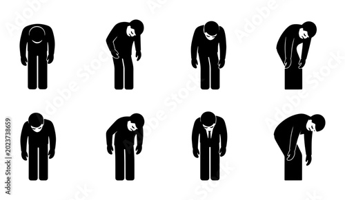 Canvas Print Business Person Bowing and Greeting Icons, Set of 8 Vector Silhouettes for Corpo