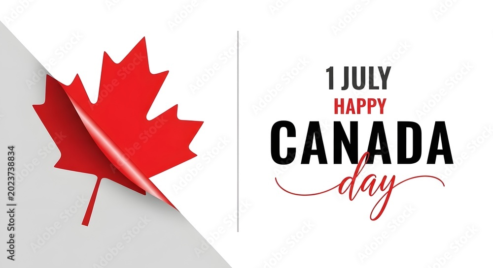 Fototapeta premium Happy canada day greeting card with red maple leaf