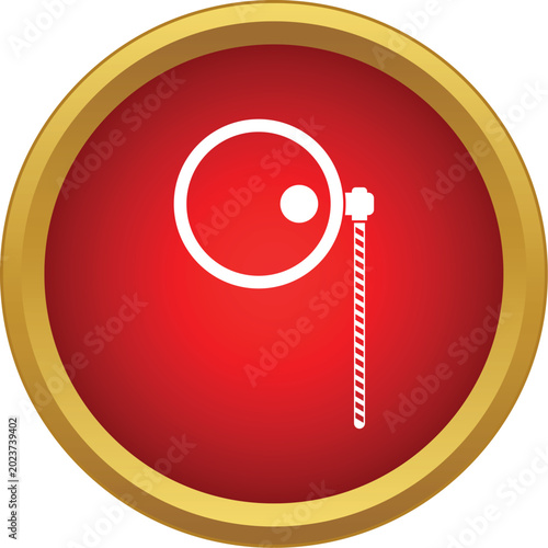 Fotografi Monocle eyepiece icon on a red round button with a golden border
