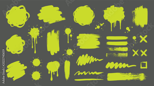 Black paint splatter collection brush strokes drips and abstract ink elements