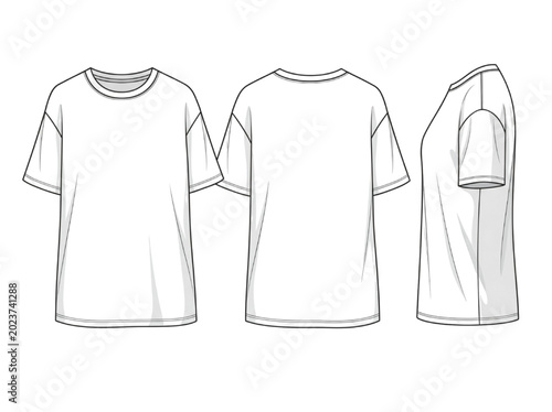 Schilderij op canvas Comprehensive CAD vector flat sketch of a versatile oversized t-shirt, showcasin