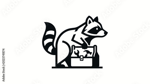 Foto Resourceful Raccoon Character Holding a Toolbox, Handy Raccoon Mechanic Mascot,