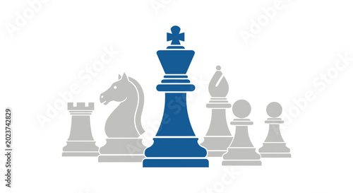 Photos Chess King Strategy Leadership Blue Piece with Grey Pawns and Knight
