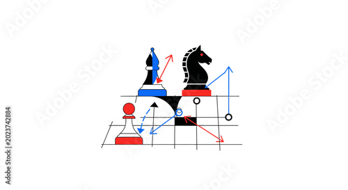 Canvastavla Chess Strategy Board Game Pieces with Arrows and Grid - Business Planning Concep
