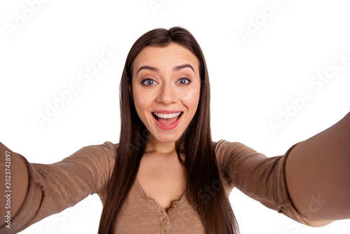 Bild auf Leinwand Self-portrait of her she nice-looking lovable girlish attractive lovely shine ch