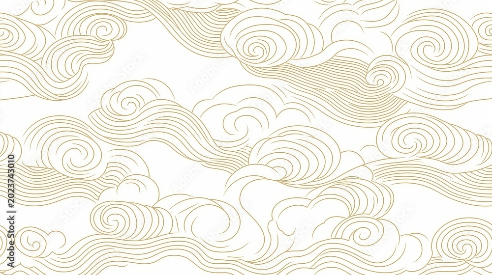 Fototapeta premium Seamless pattern of swirling clouds in gold