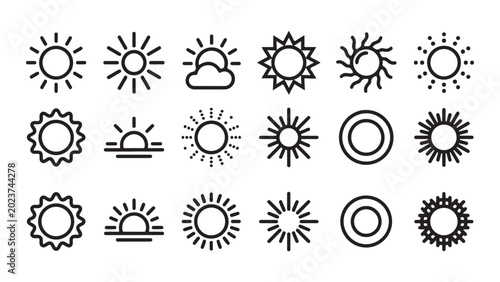 Fotografie Collection of sun and sunrise line icons for weather and summer themes