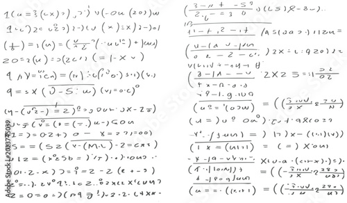 Foto Hand Drawn Mathematical Equations and Graphs on White Paper, Calculus and Algebr