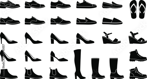 Photos Vector collection of men and women footwear silhouette icons featuring formal sh