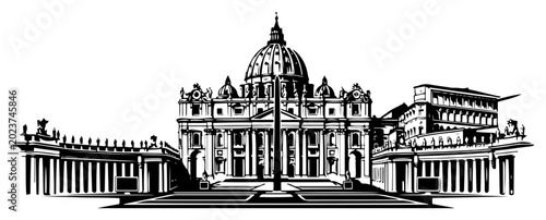 Cuadro en lienzo Saint Peters Basilica and Square in Vatican City Rome in high contrast silhouett