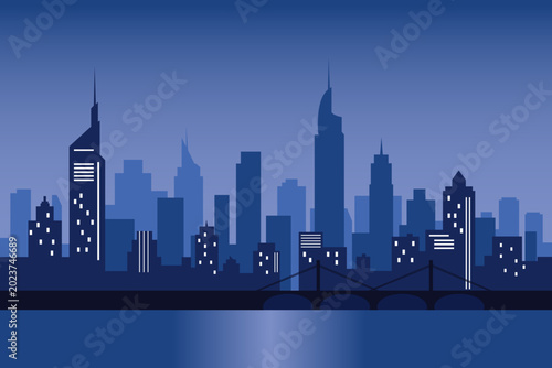 Vector illustration of sillhouette city, urban vector, night city