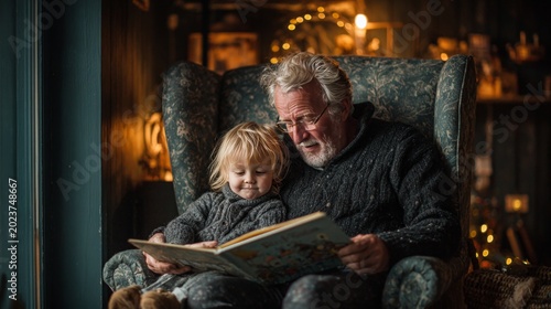Grandfather Reads a Story to His Grandchild