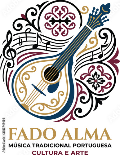 Принти на полотні Traditional Portuguese fado guitar logo with elaborate floral motifs