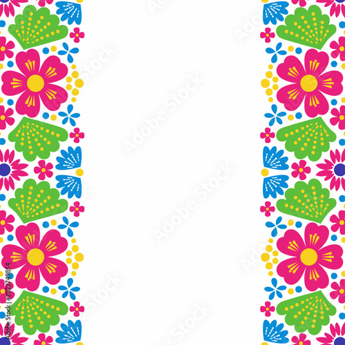 Cuadro en lienzo Vibrant floral patterns adorn the edges of a blank space with colorful flowers a