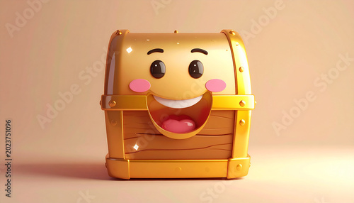 Cartoon golden treasure chest smiling