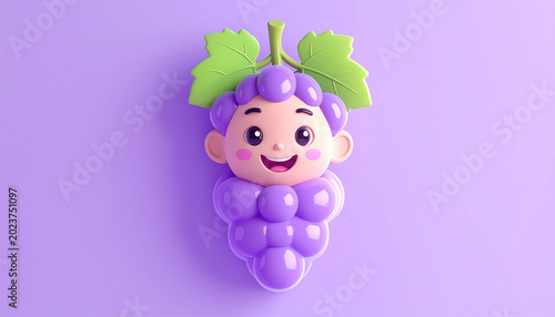 Cartoon grape character with smiling face