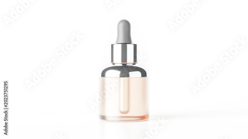 Foto Clear glass dropper bottle for cosmetic serum product display captured in a prof