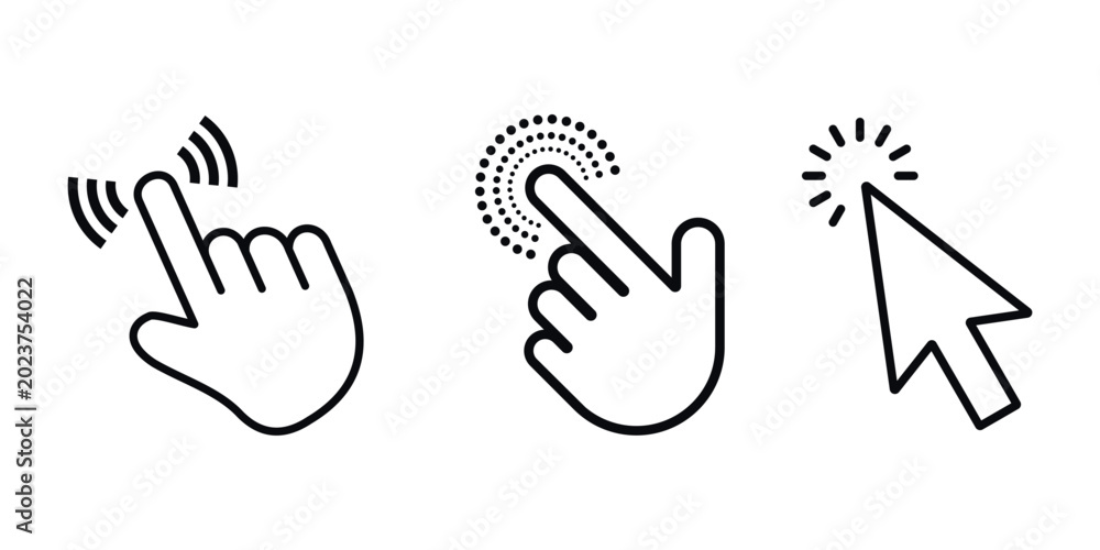 Fototapeta premium Mouse click cursor icon. Cursor set in arrow forms. Black and white pointer finger symbol for website navigation.