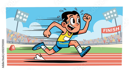 Fotografie Boy running at athletic competition towards the finish line.