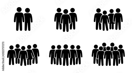 Obraz na plátně Diverse Group Sizes Vector Icons, Crowd Representation, People Silhouettes, Comm