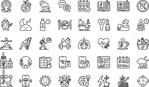 Tableau sur toile Positive Habits Line Icons – Daily Routines & Self-Improvement