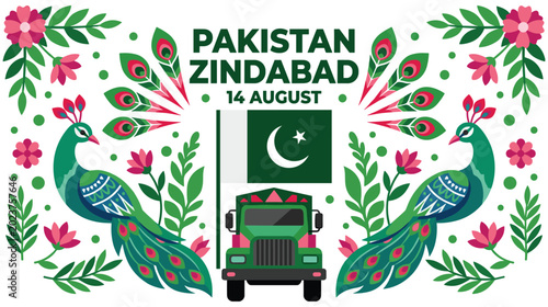 Cuadro en lienzo Pakistan zindabad august 14 national day celebration background.