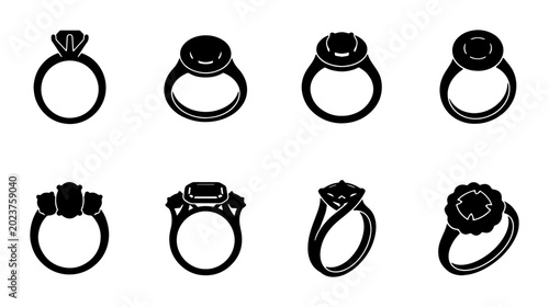 Foto Elegant Diamond Ring Icons, Engagement & Wedding Jewelry Vector Set, Precious Ge