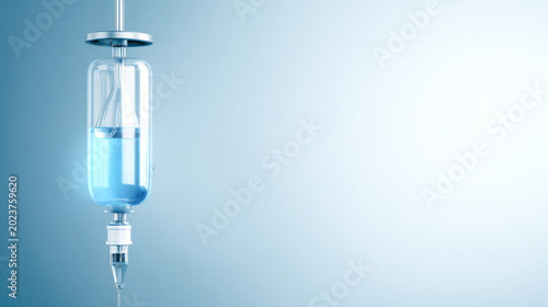 IV drip system in hospital with clear fluid for patient therapy and treatment