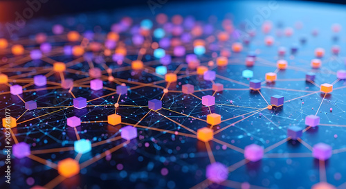 Abstract digital network connection with glowing nodes and lines