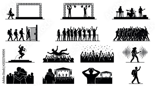 Tableau sur toile Timeline of Festival Energy Silhouettes Sets Packs, Editable Vector Stroke Illustrations