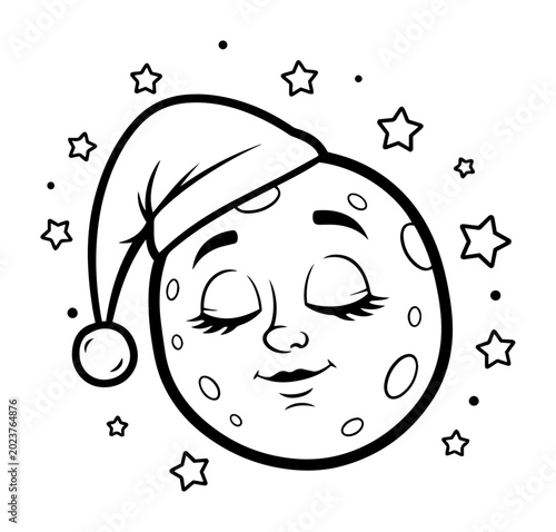 Photos cute sleeping moon with nightcap cartoon vector shape black