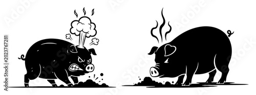 Tableau sur toile two angry pigs facing off in conflict vector