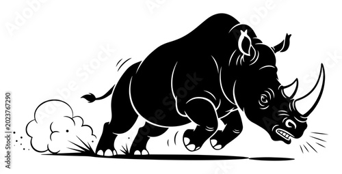 Bild auf Leinwand angry charging rhino silhouette vector illustration