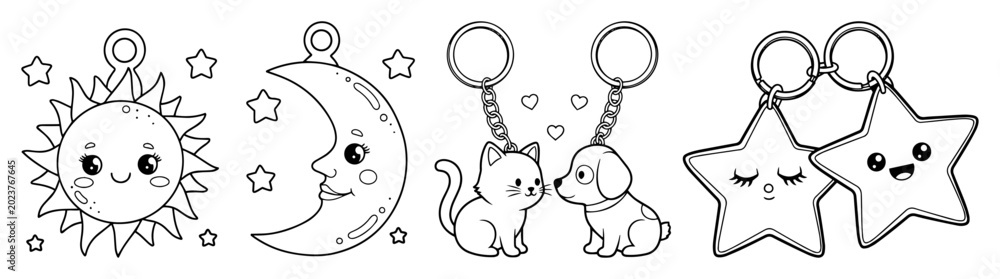 Fotografie cute kawaii couple keychain charms vector set