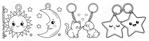 Fotografie cute kawaii couple keychain charms vector set