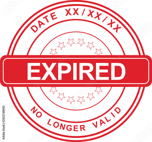 Fotografia The expired rubber stamp seal displays a red EXPIRED label with date and validity information