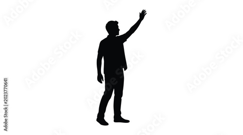 Obraz na plátně man raising hand in greeting black silhouette on white background silhouette