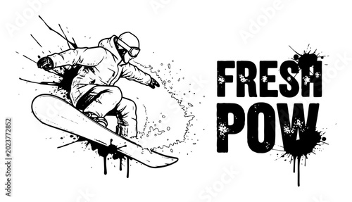 Bild auf Leinwand fresh pow snowboarder in action grunge vector illustration