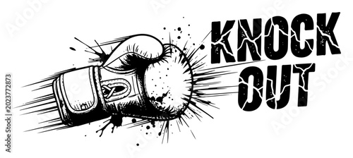Bild auf Leinwand boxing glove punch knock out grunge vector illustration