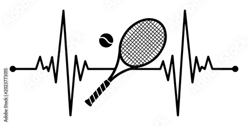 Fotografie tennis heartbeat lifeline with racket and ball
